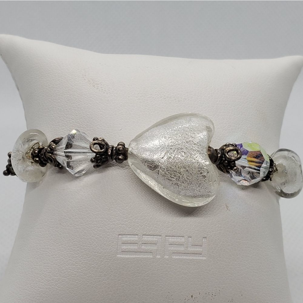 White & Silver Heart Bracelet